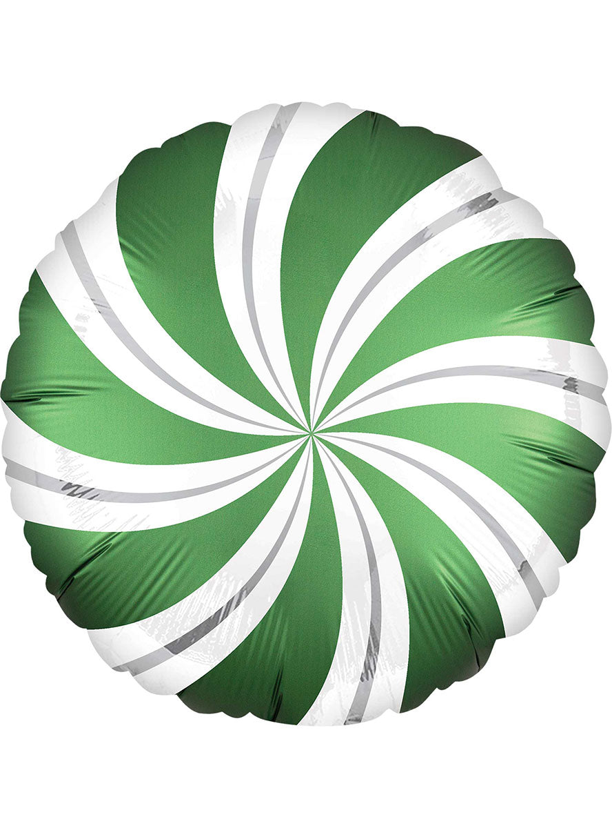 Satin Emerald Green Candy Cane Swirl Round 45Cm Christmas Balloon - Main Image