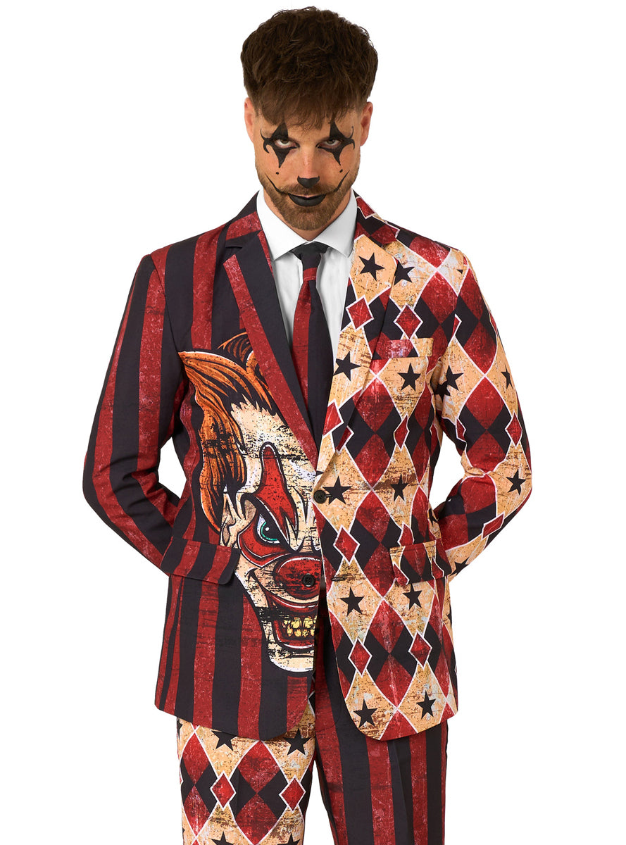 Scary Clown Mens Halloween Costume Suit - Close Image