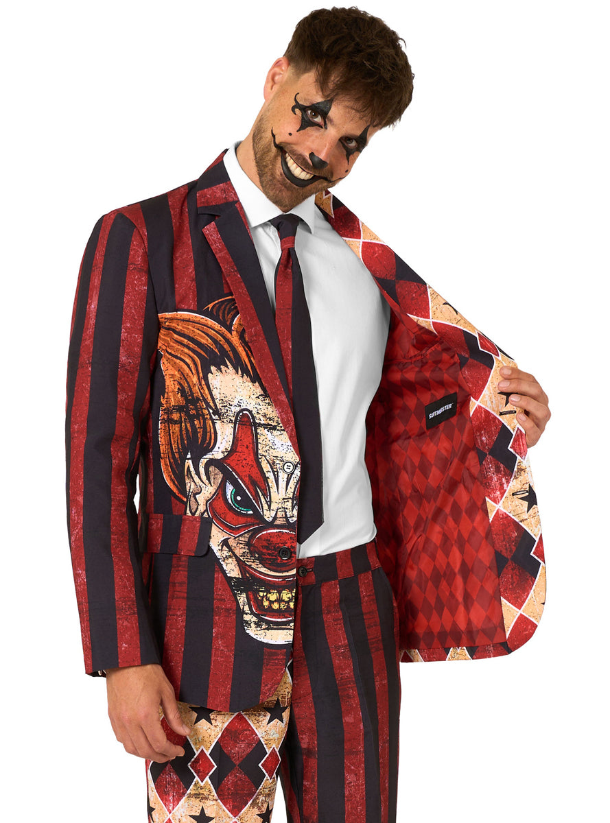 Scary Clown Mens Halloween Costume Suit - Open Jacket Image