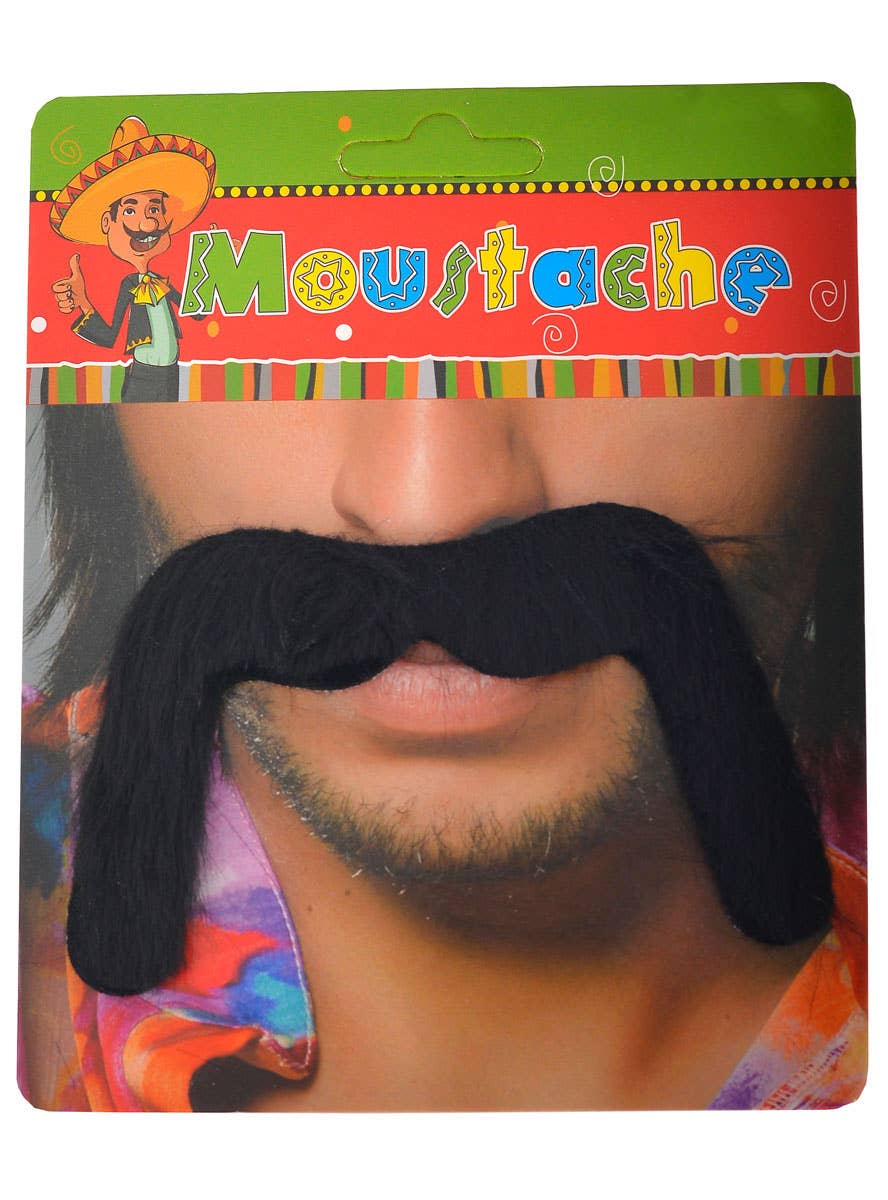 Image of Long Black Stick-On Handlebar Costume Moustache