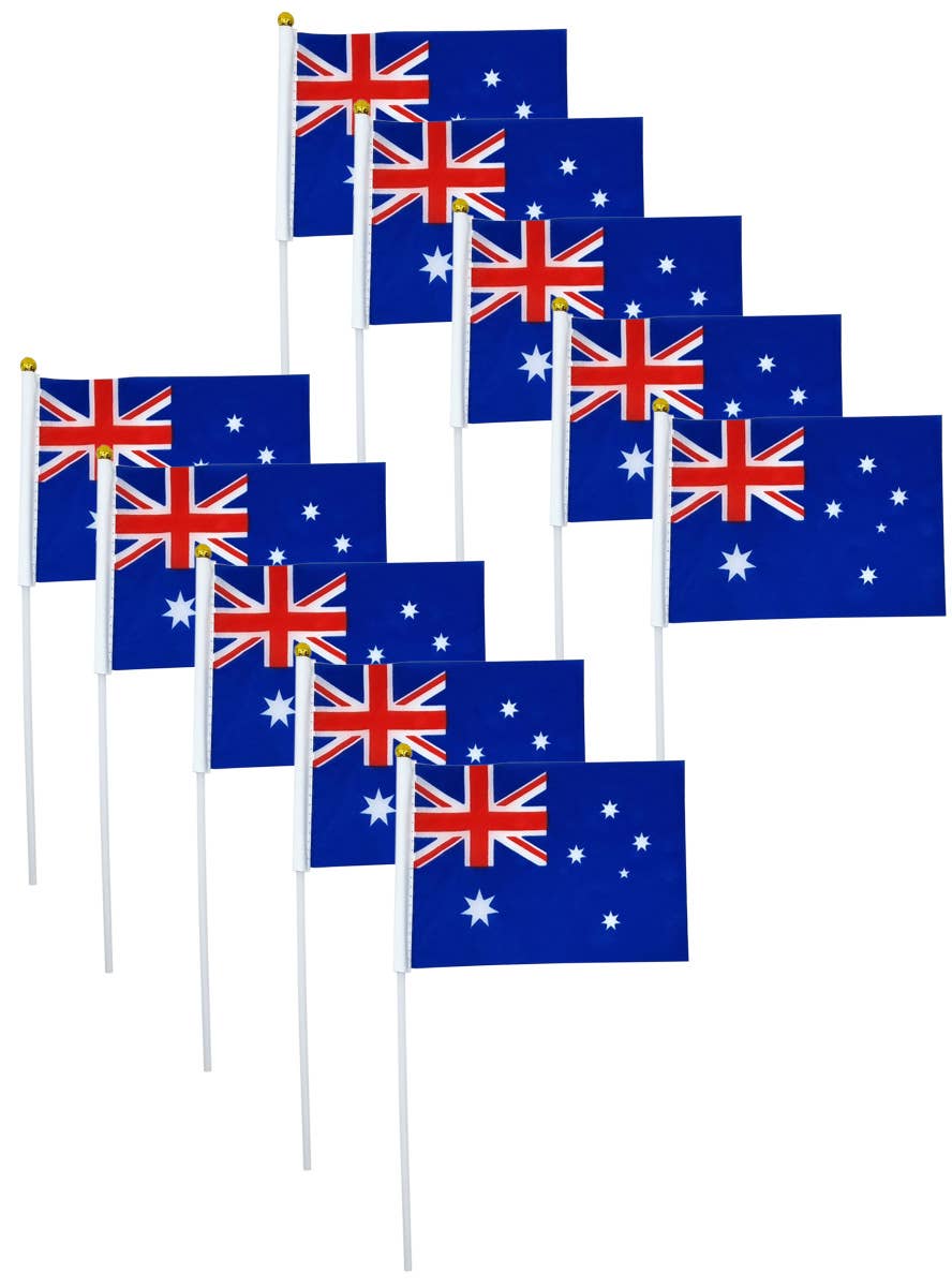 Image of Set of 10 15cm x 10cm Small Australian Flags on Sticks - Main Image