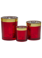 Set of 3 Red and Gold Christmas Tree Print Candle Holders