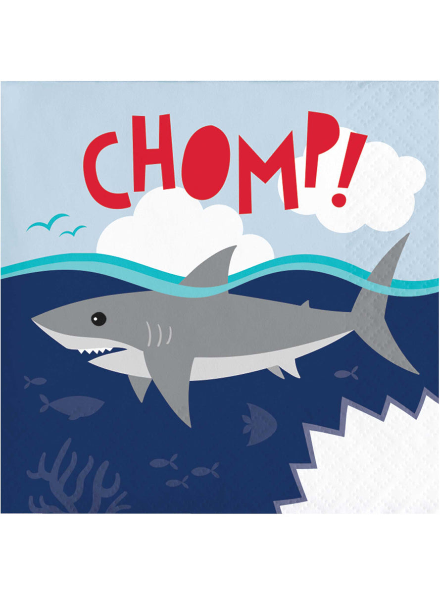 Shark Party 16 Pack Chomp Beverage Napkins – Main Image