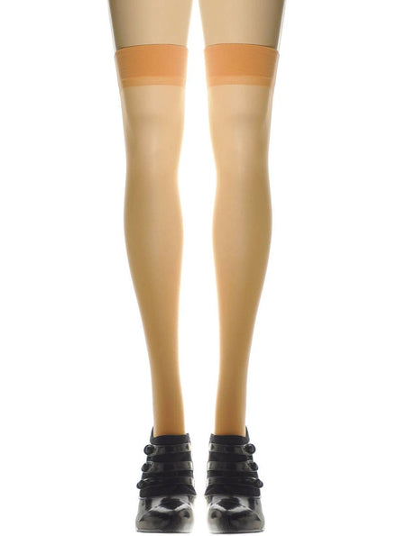 Image of Sheer Nude Plain Top Thigh High Women's Stockings