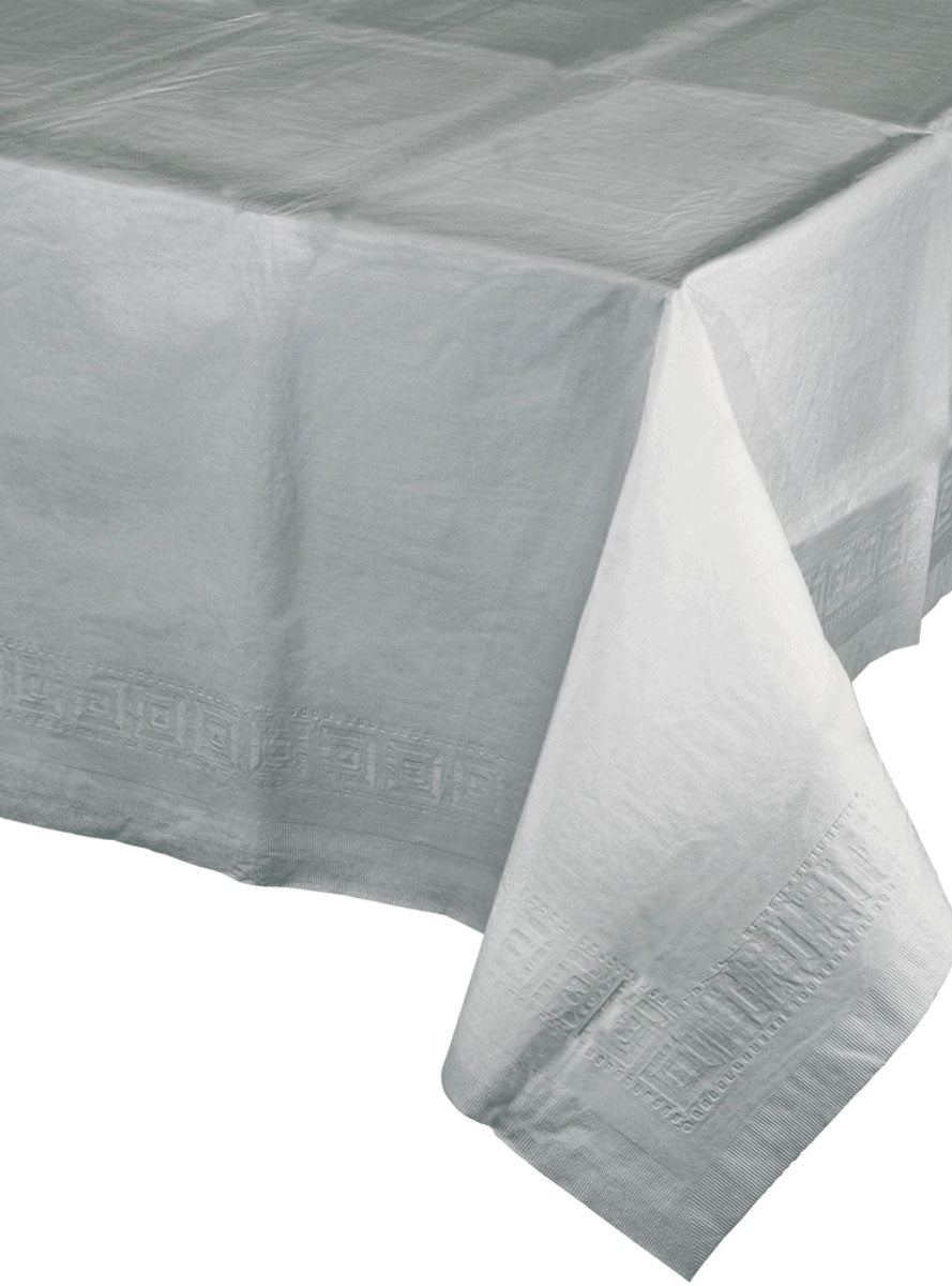Shimmering Silver 274cm Tissue and Plastic Back Table Cover – Main Image