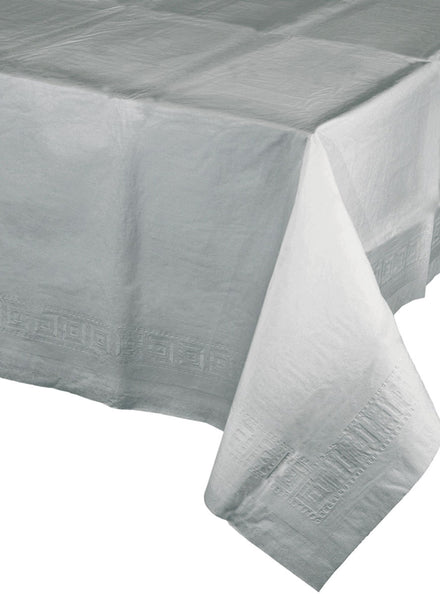 Shimmering Silver 274cm Tissue and Plastic Back Table Cover – Main Image
