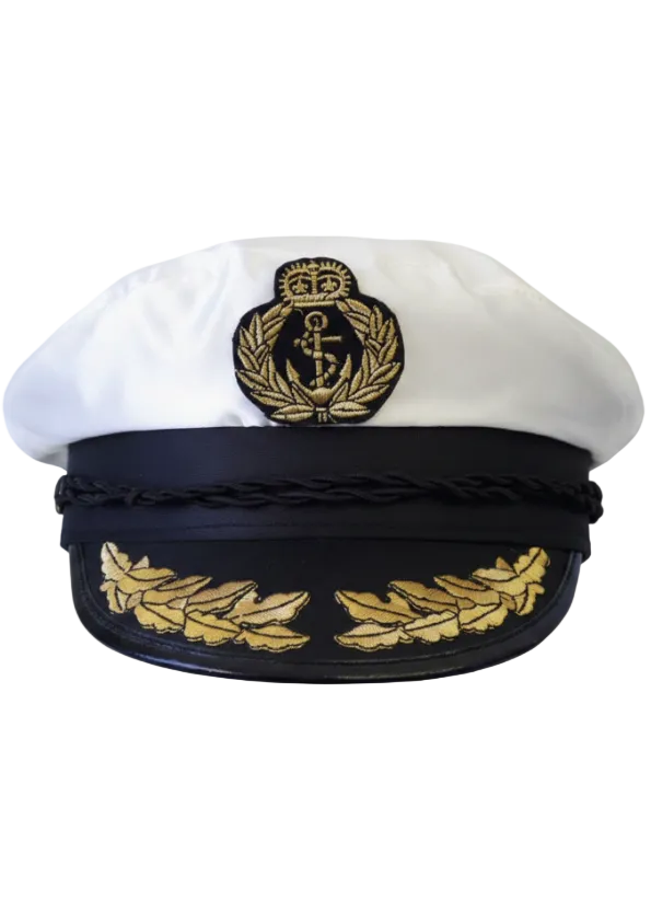 Adults White Satin Ship Captain Costume Hat - Main Image