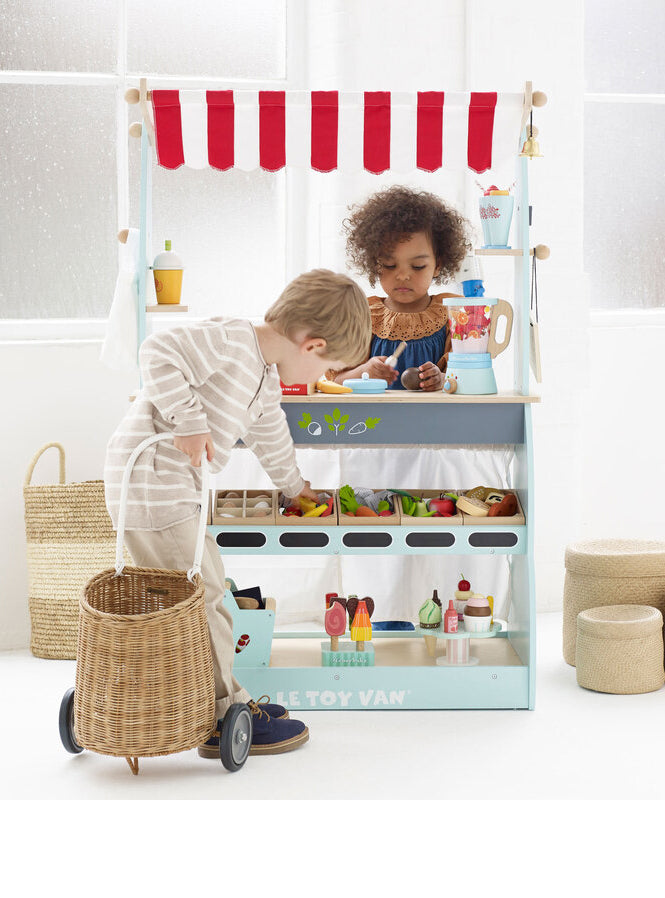 Shop And Cafe Market Stand Kids Wooden Toy - Lifestyle Image 2