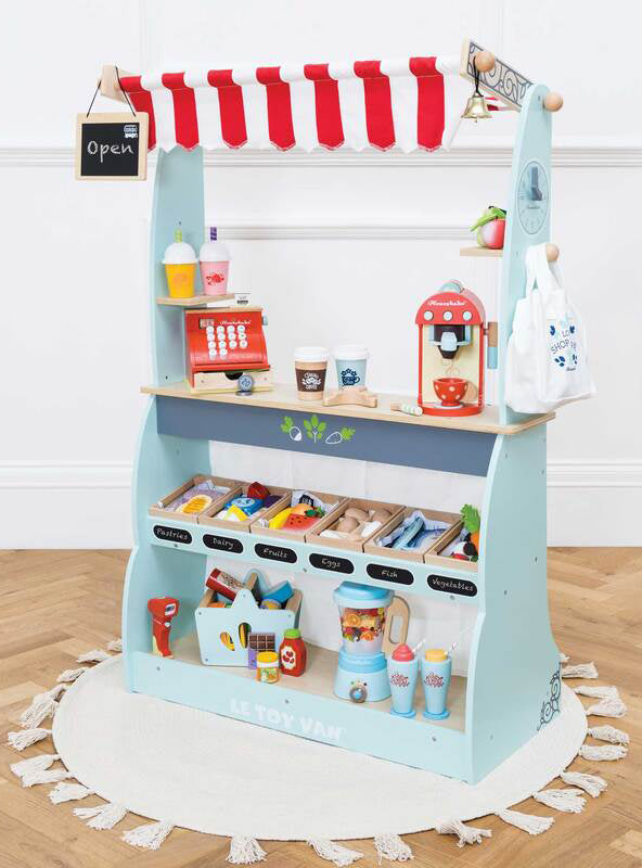 Shop And Cafe Market Stand Kids Wooden Toy - Lifestyle Image 3
