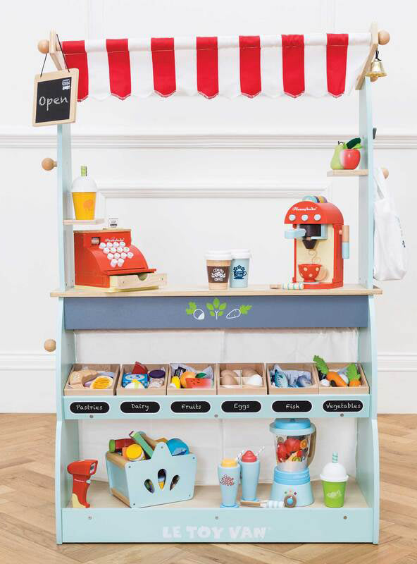 Shop And Cafe Market Stand Kids Wooden Toy - Lifestyle Image 4