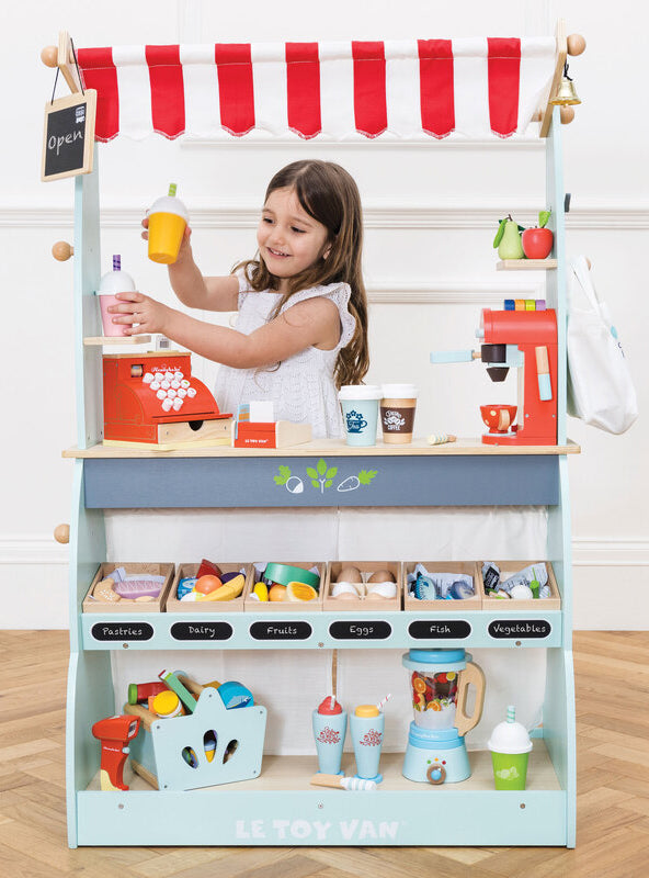 Shop And Cafe Market Stand Kids Wooden Toy - Lifestyle Image 5