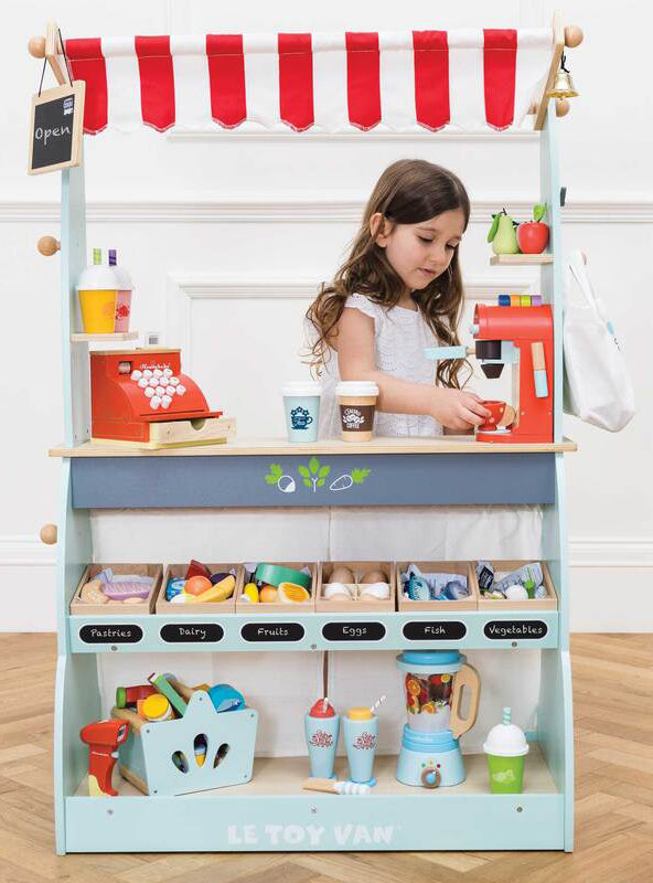 Shop And Cafe Market Stand Kids Wooden Toy - Lifestyle Image 6
