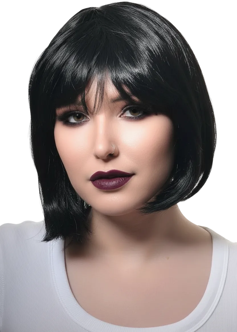 Short Women's Black Bob Costume Wig with Fringe - Main Image