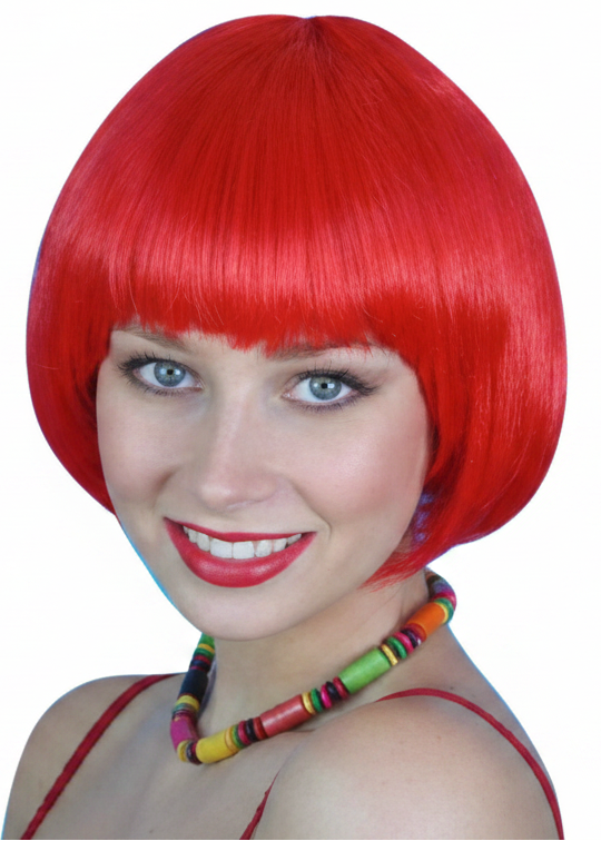 Womens Short Red Bob Costume Wig With Fringe - Main Image