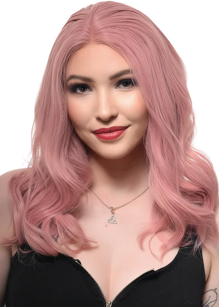 Womens dusty pink deluxe lace front shoulder length way wig - main image
