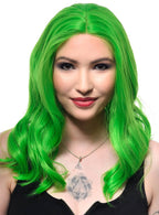 Deluxe Vibrant Green Mid-Length Lace Front Fashion Wig With Loose Waves - Front Image