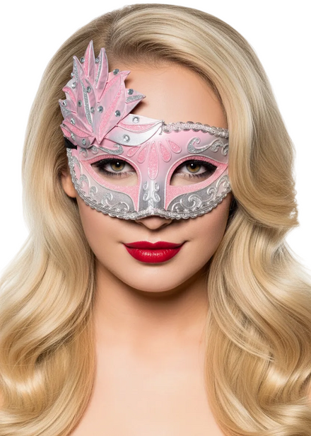 Women's Silver And Pink Side Overlay Mesquerade Mask - Main Image