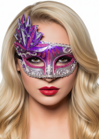 Purple And Silver Women's Side Overlay Masquerade Mask - Main Image