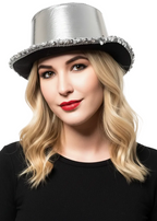 Metallic Silver Adult's Cabaret Top Hat with Sequins  Main Image