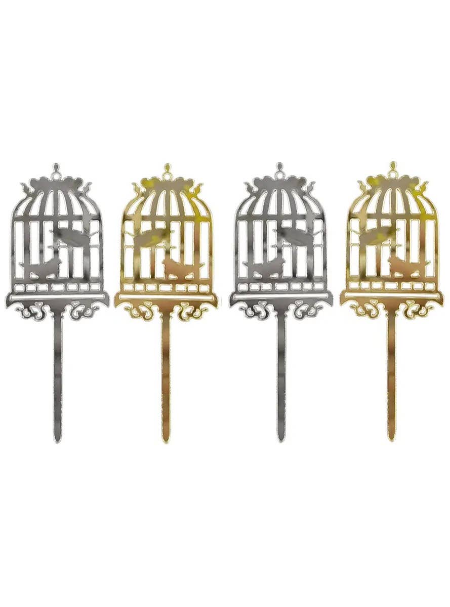 Image of Silver and Gold Reversible 4 Pack Bird Cage Cake Toppers