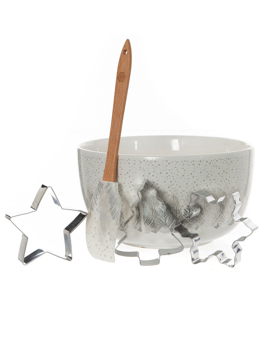 Silver Christmas Tree Printed Mini Mix Bowl Set with Cookie Cutters