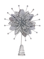 Silver Glitter Poinsettia Christabelle Christmas Tree Topper Decoration - Main Image