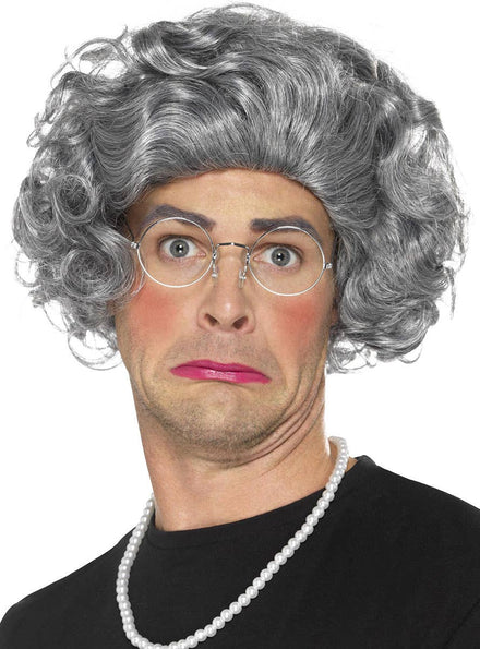 Image of Funny Silver Granny Men's Costume Wig - Main Image