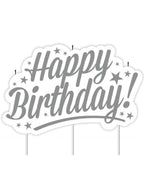 Image of Happy Birthday Silver Stars Birthday Cake Candle