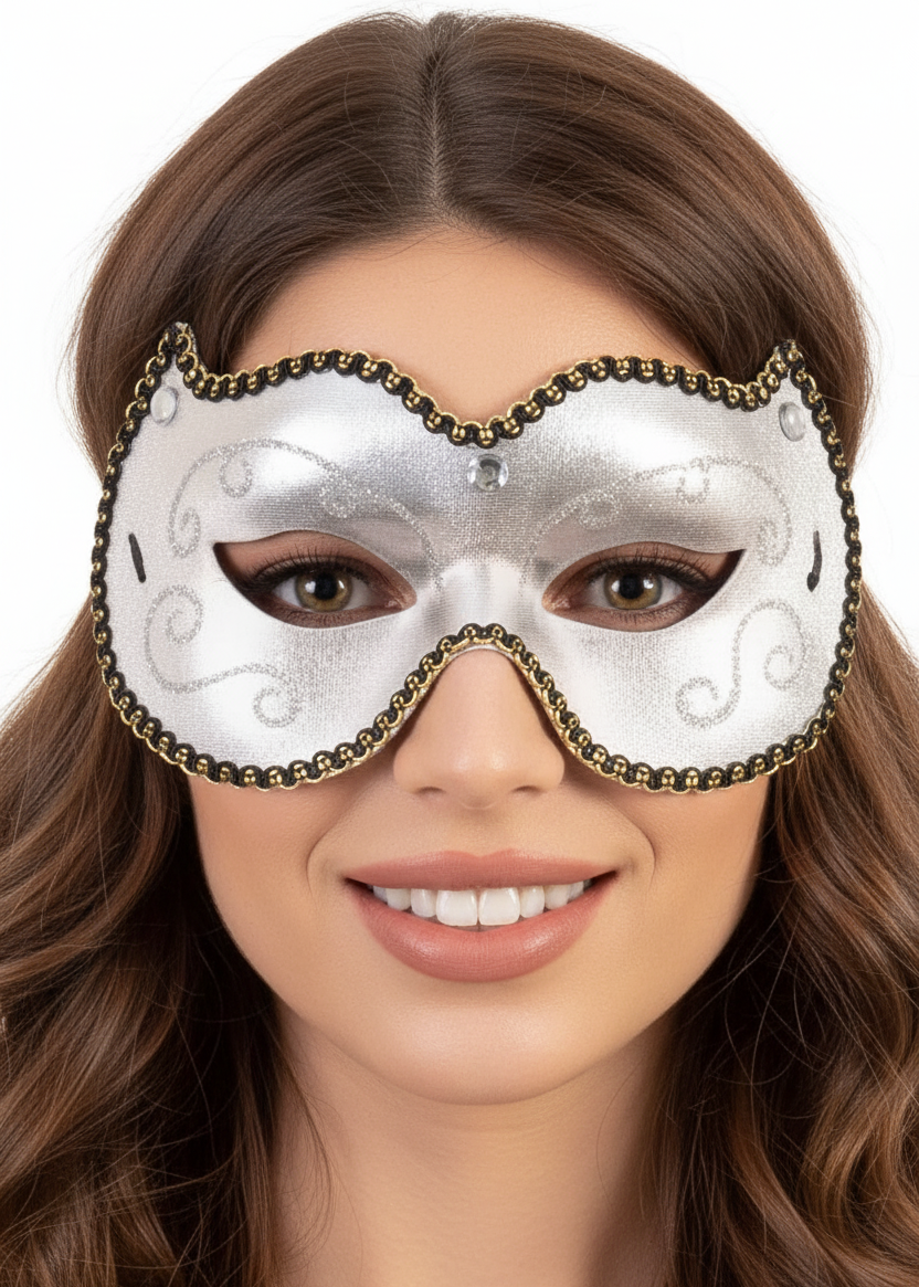 Silver and Black Vinyl Unisex Masquerade Mask - main image