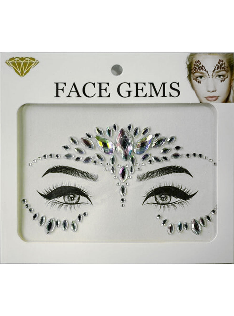 Silver Over And Under Eye Stick On Face Gems