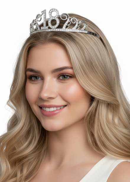 Image of 18th Birthday Silver Rhinestone Tiara - main image