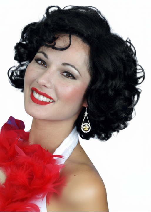 Womens Black Short Curly Silver Screen Star Costume Wig - Main Image