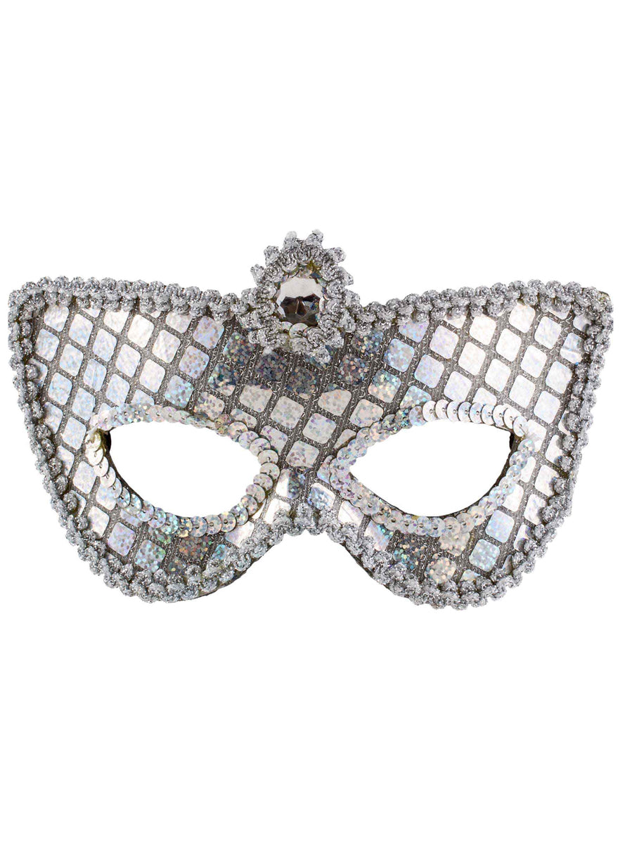 Womens Silver Sequin Masquerade Mask
