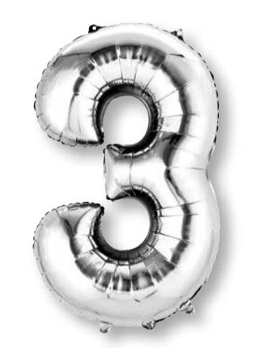 Silver Supershape Number 3 Foil Balloon - Main Image