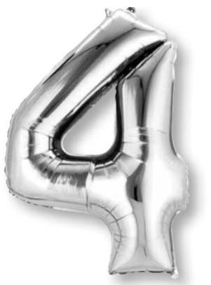 Silver Supershape Number 4 Foil Balloon - Main Image