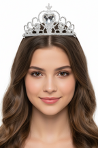 Silver Princess Costume Tiara with White Jewels - Main Image