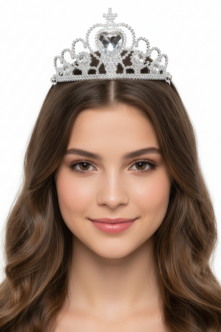 Silver Princess Costume Tiara with White Jewels - Main Image