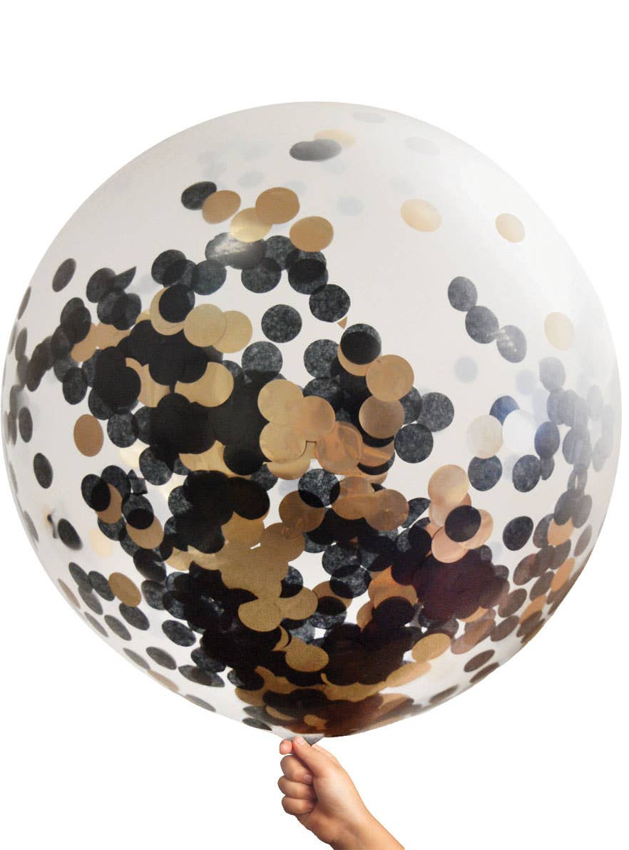 Image of Rose Gold and Black Confetti Filled Jumbo 90cm Latex Balloon
