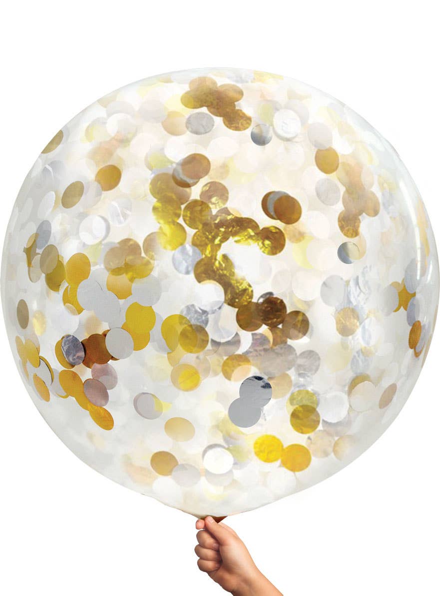 Image of Silver and Gold Confetti Filled Jumbo 90cm Latex Balloon