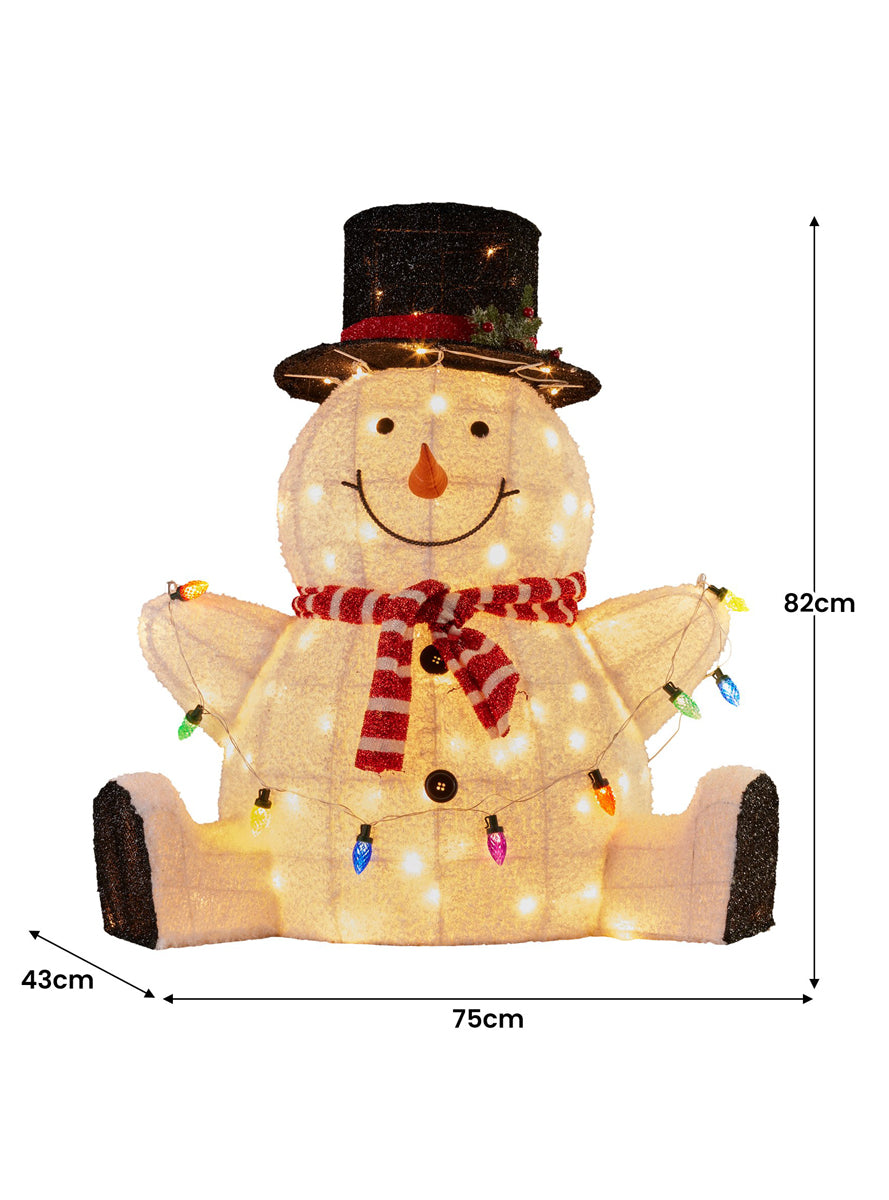 Sitting Snowman 82cm 3D Christmas Light Decoration - Dimensions Image