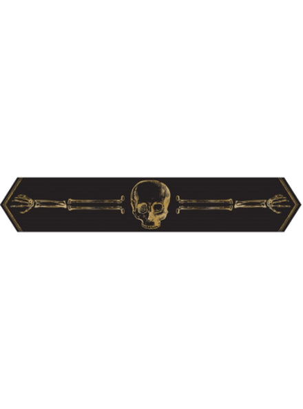 182cm Black and Gold Fabric Skeleton Print Table Runner - Main Image