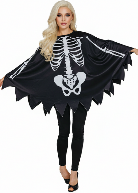 Image of Skeleton Print Poncho Women's Halloween Costume - main image