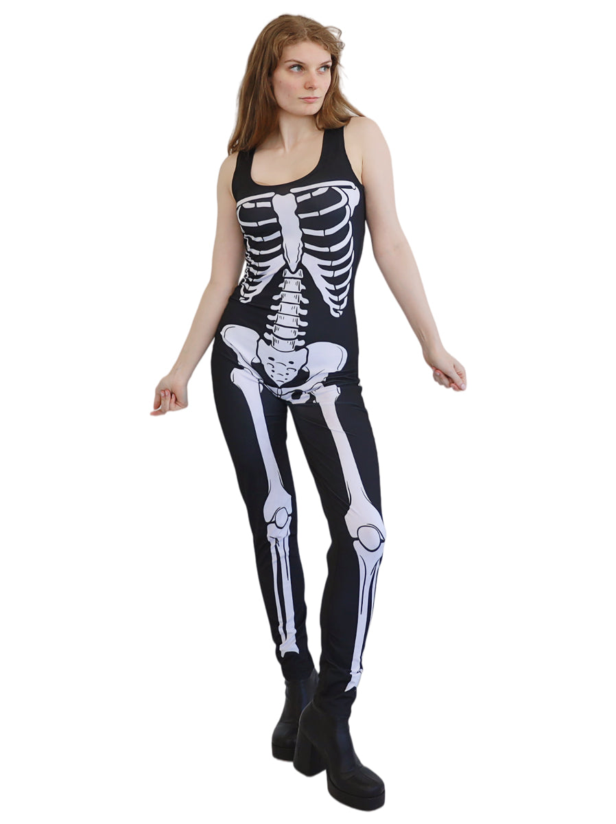 Skeleton Womens Sleeveless Halloween Costume Jumpsuit - Main Image