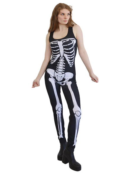Skeleton Womens Sleeveless Halloween Costume Jumpsuit - Main Image