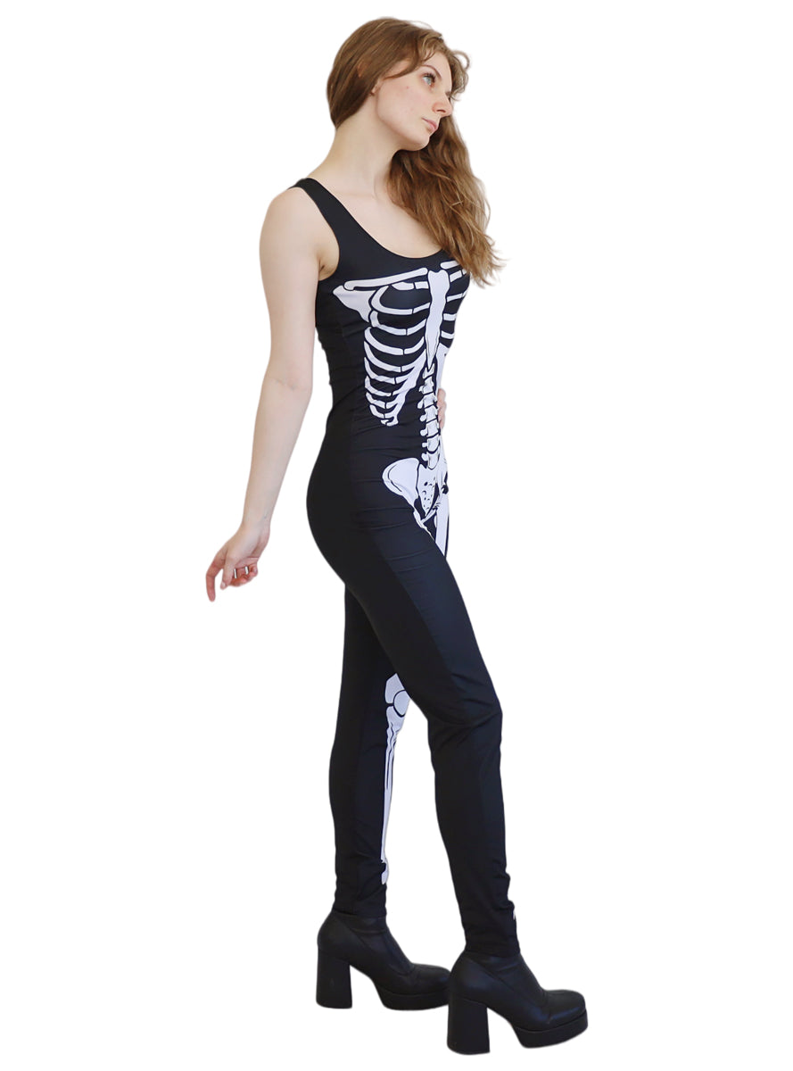 Skeleton Womens Sleeveless Halloween Costume Jumpsuit - Side Image