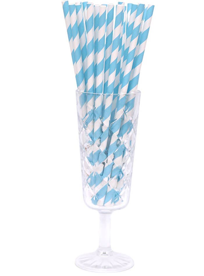 Image of Sky Blue and White Stripe 50 Pack Paper Straws