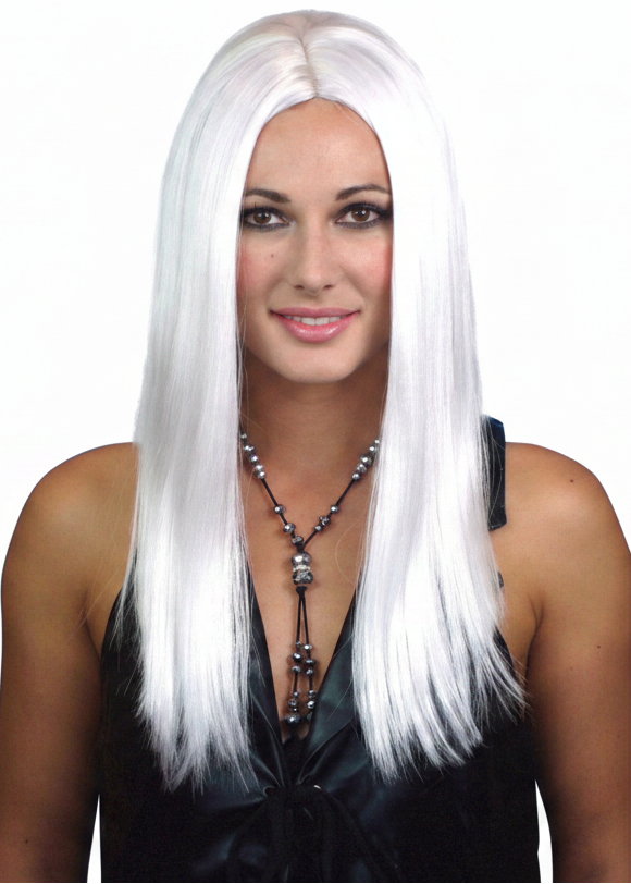 Womens White Sleek Costume Wig With Centre Part - main image