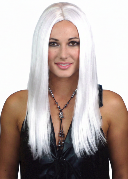 Womens White Sleek Costume Wig With Centre Part - main image