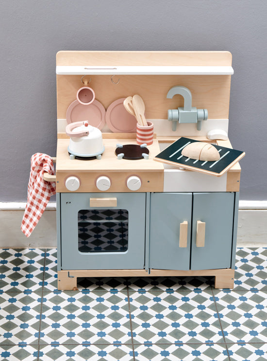 Small Blue Wooden Kitchen Childrens Toy Set - Lifestyle Image 3