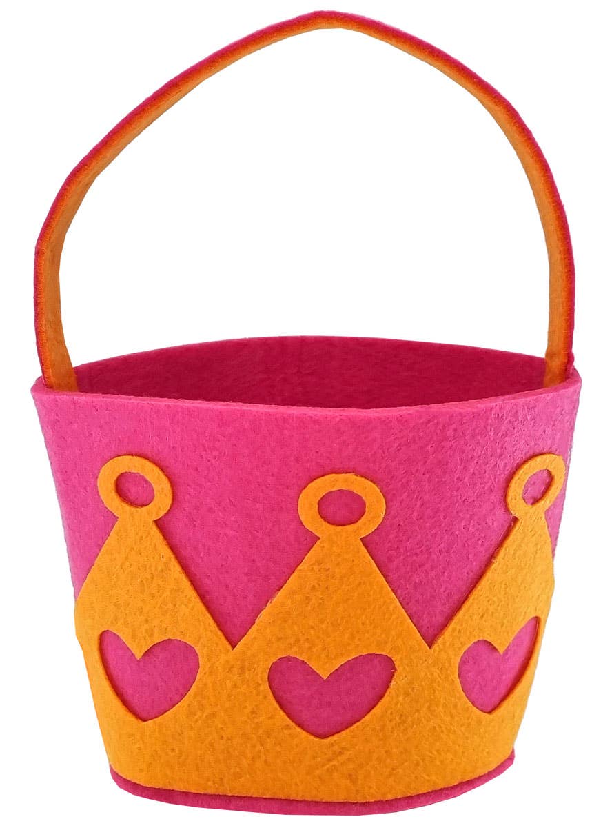 Image of Cute Pink and Orange Felt Fabric Easter Egg Bucket - Front View